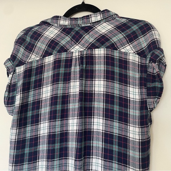Rails Britt Short Sleeve Button Up Plaid Shirt Blue Green XS - Picture 5 of 7